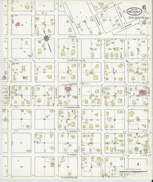 Sanborn Fire Insurance Map from Victoria, Victoria County, Texas (1917), Sheet #0006 - Historic Sanborn Fire Insurance Map Print, vintage old map wall art, antique decor, genealogy gift, Texas Texas map