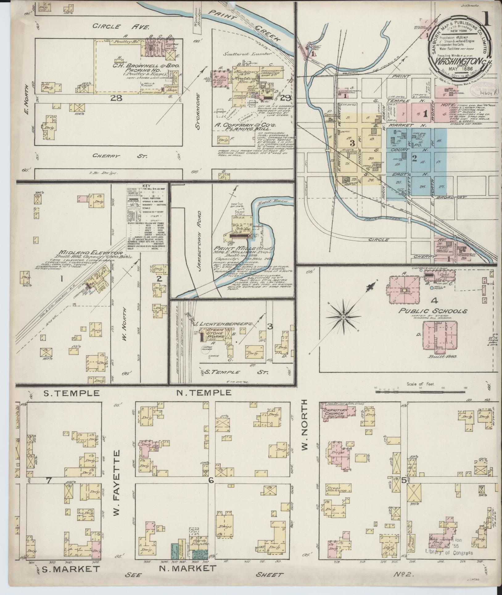 Sanborn Fire Insurance Map from Washington Court House, Fayette County, Ohio (1886), Sheet #0001 - Historic Sanborn Fire Insurance Map Print, vintage old map wall art, antique decor, genealogy gift, Ohio Ohio map