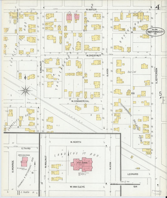 Sanborn Fire Insurance Map from Hartford City, Blackford County, Indiana (1901), Sheet #0004 - Historic Sanborn Fire Insurance Map Print, vintage old map wall art, antique decor, genealogy gift, Indiana Indiana map
