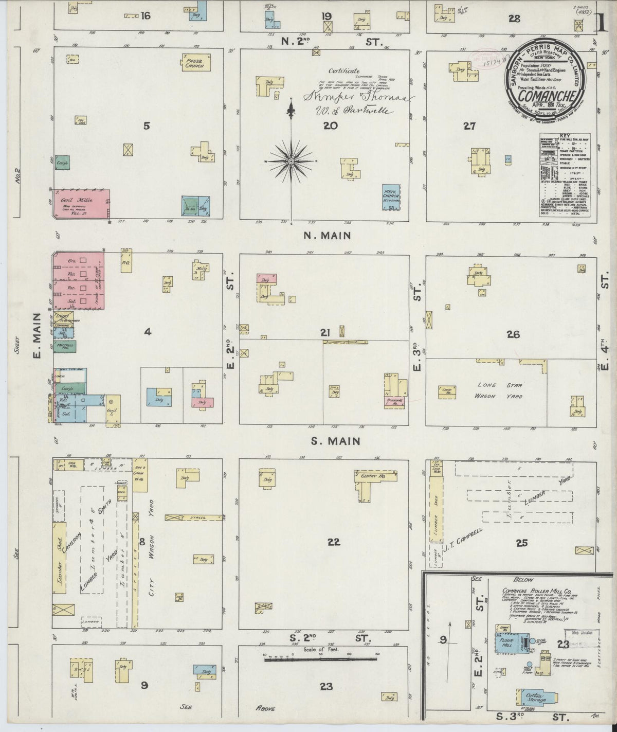 Sanborn Fire Insurance Map from Comanche, Comanche County, Texas (1891), Sheet #0001 - Complete Map Set gallery image, historic Sanborn map, vintage wall art, Texas Texas