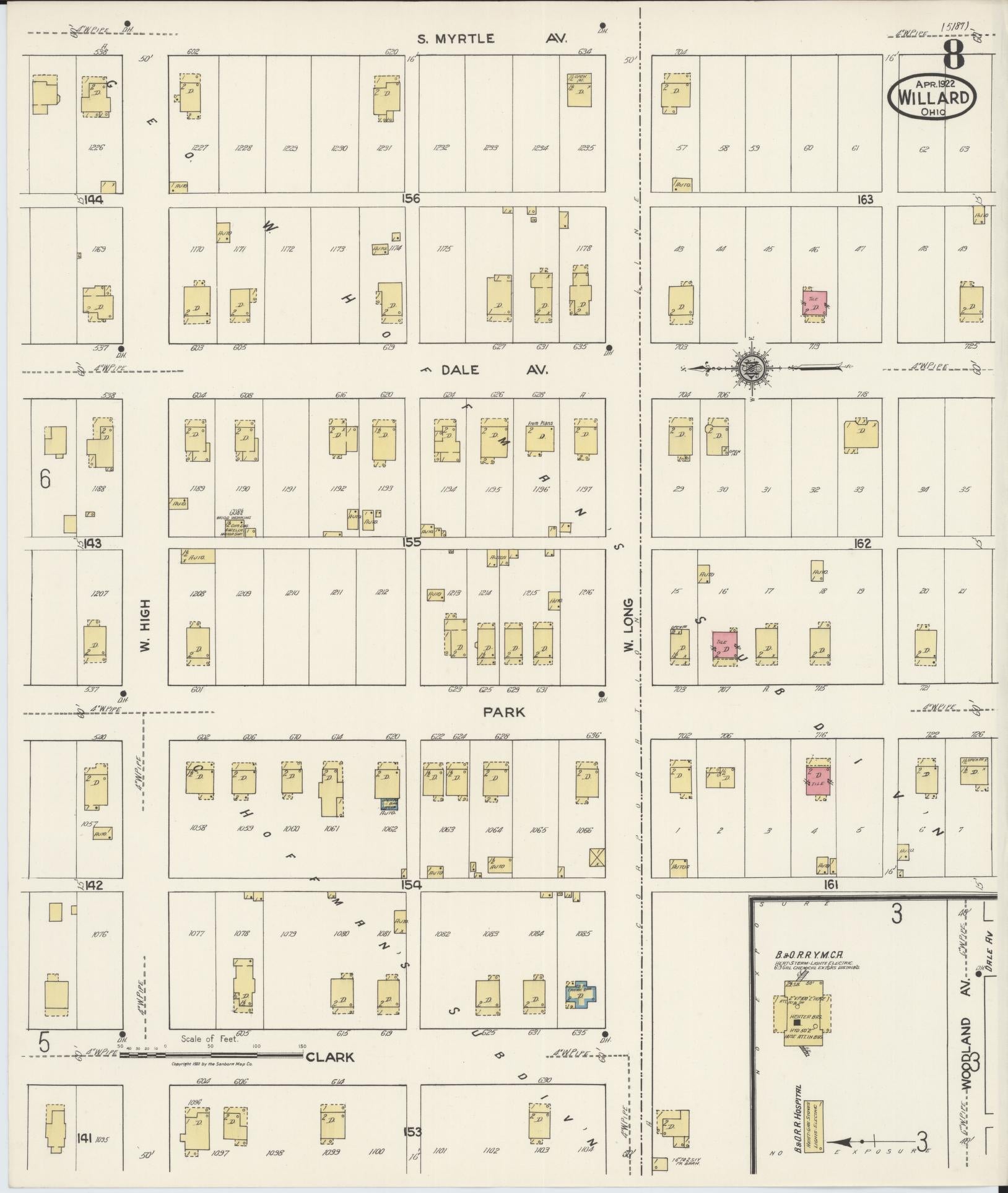 Sanborn Fire Insurance Map from Willard, Huron County, Ohio (1922), Sheet #0008 - Historic Sanborn Fire Insurance Map Print, vintage old map wall art, antique decor, genealogy gift, Ohio Ohio map