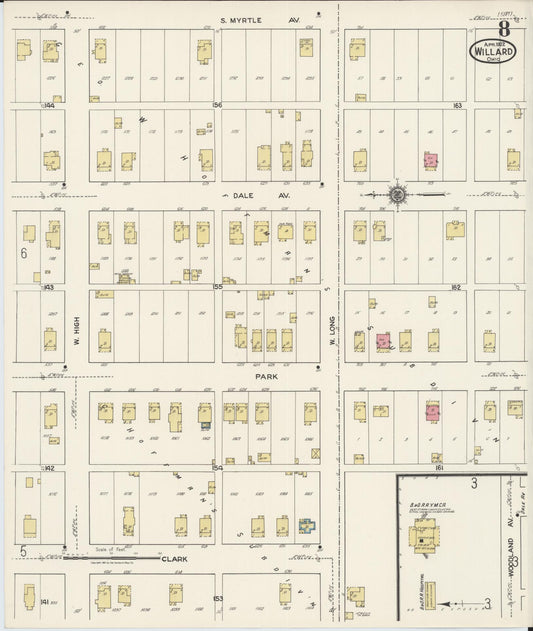 Sanborn Fire Insurance Map from Willard, Huron County, Ohio (1922), Sheet #0008 - Historic Sanborn Fire Insurance Map Print, vintage old map wall art, antique decor, genealogy gift, Ohio Ohio map