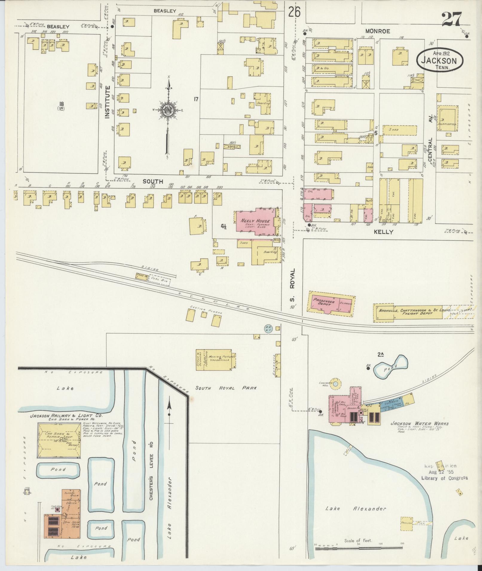 Sanborn Fire Insurance Map from Jackson, Madison County, Tennessee (1912), Sheet #0027 - Historic Sanborn Fire Insurance Map Print, vintage old map wall art, antique decor, genealogy gift, Tennessee Tennessee map