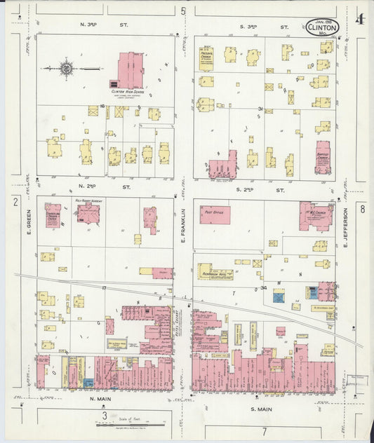 Sanborn Fire Insurance Map from Clinton, Henry County, Missouri (1918), Sheet #0004 - Historic Sanborn Fire Insurance Map Print, vintage old map wall art, antique decor, genealogy gift, Missouri Missouri map