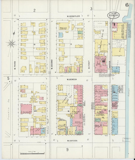Sanborn Fire Insurance Map from Oswego, Oswego County, New York (1897), Sheet #0006 - Historic Sanborn Fire Insurance Map Print, vintage old map wall art, antique decor, genealogy gift, New York New York map