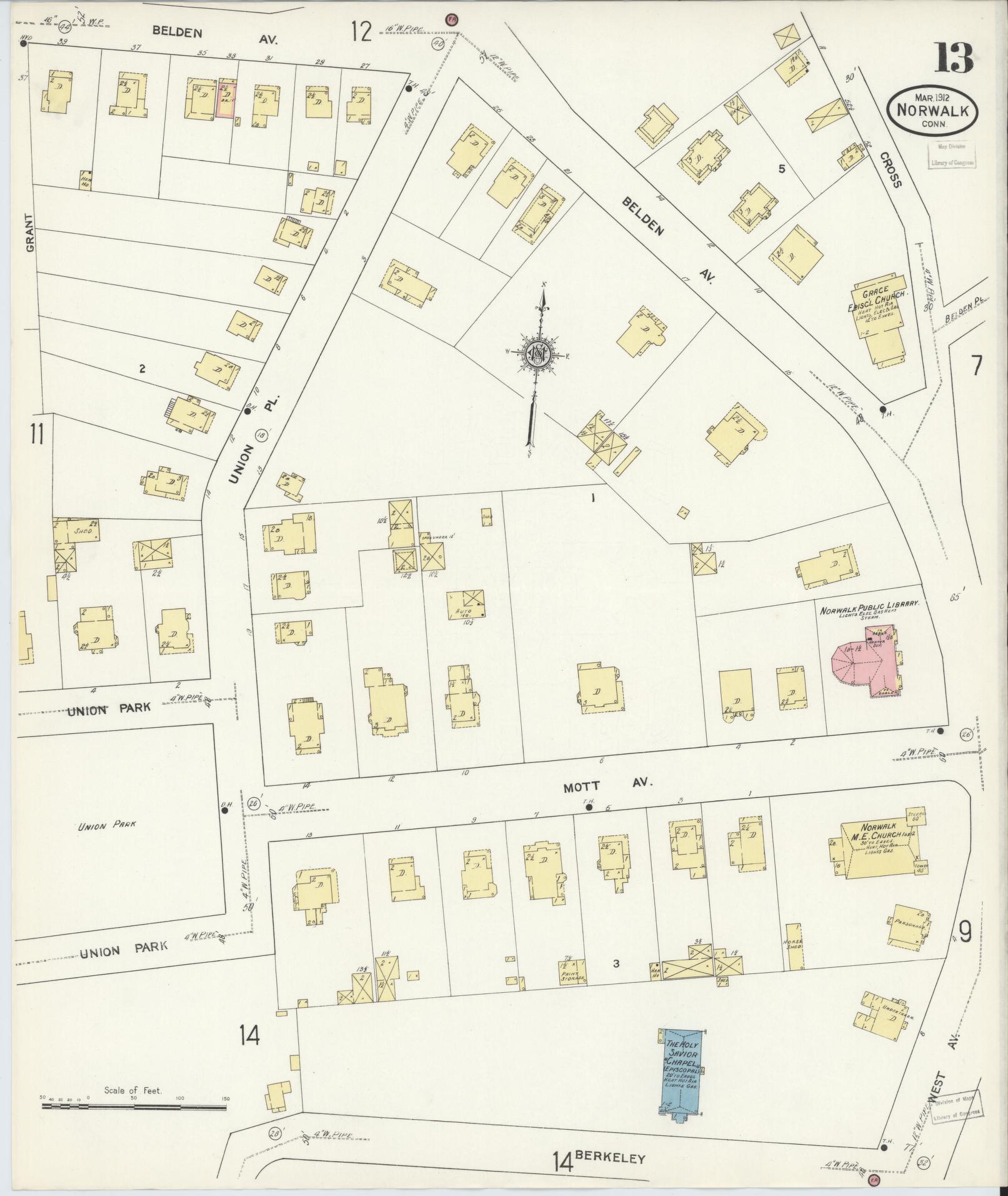 Sanborn Fire Insurance Map from Norwalk, Fairfield County, Connecticut (1912), Sheet #0013 - Historic Sanborn Fire Insurance Map Print, vintage old map wall art, antique decor, genealogy gift, Connecticut Connecticut map