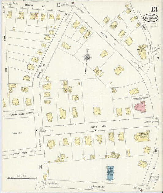 Sanborn Fire Insurance Map from Norwalk, Fairfield County, Connecticut (1912), Sheet #0013 - Historic Sanborn Fire Insurance Map Print, vintage old map wall art, antique decor, genealogy gift, Connecticut Connecticut map