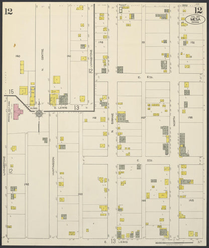 Sanborn Fire Insurance Map from Mesa, Maricopa County, Arizona (1923), Sheet #0012 - Complete Map Set gallery image, historic Sanborn map, vintage wall art, Arizona Arizona
