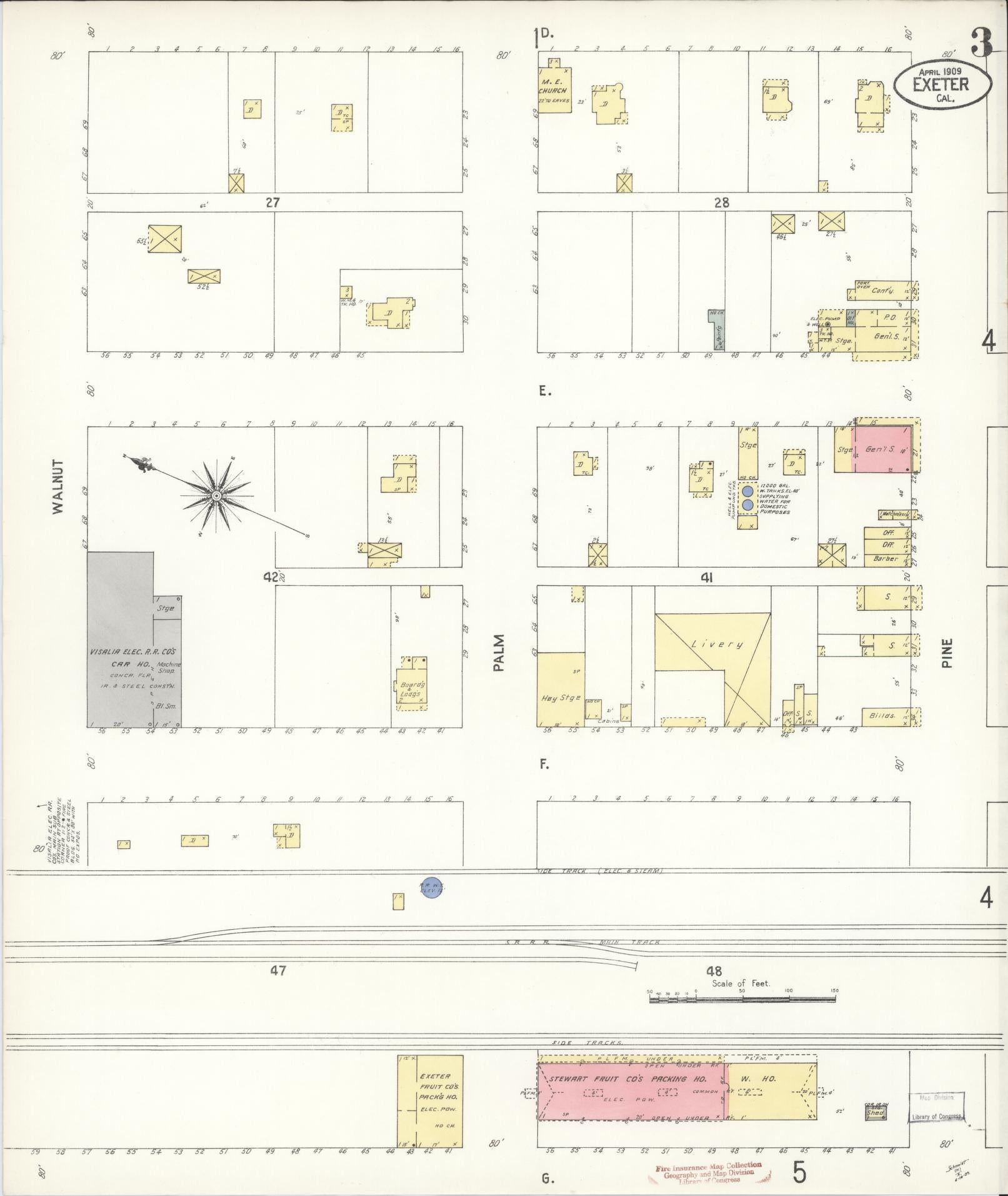 Sanborn Fire Insurance Map from Exeter, Tulare County, California (1909), Sheet #0003 - Historic Sanborn Fire Insurance Map Print, vintage old map wall art, antique decor, genealogy gift, California California map