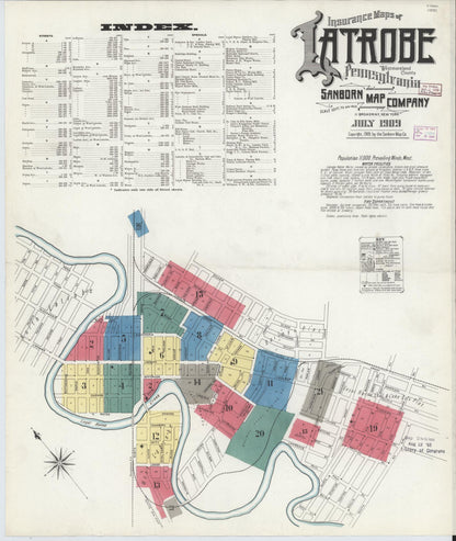 Sanborn Fire Insurance Map from Latrobe, Westmoreland County, Pennsylvania (1909), Sheet #0001 - Complete Map Set gallery image, historic Sanborn map, vintage wall art, Pennsylvania Pennsylvania