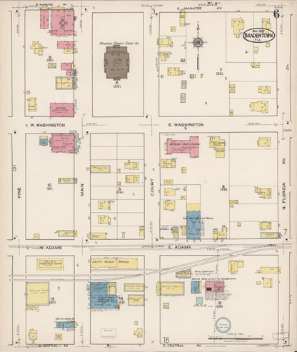 Sanborn Fire Insurance Map from Bradentown, Manatee County, Florida (1922), Sheet #0006 - Historic Sanborn Fire Insurance Map Print, vintage old map wall art, antique decor, genealogy gift, Florida Florida map