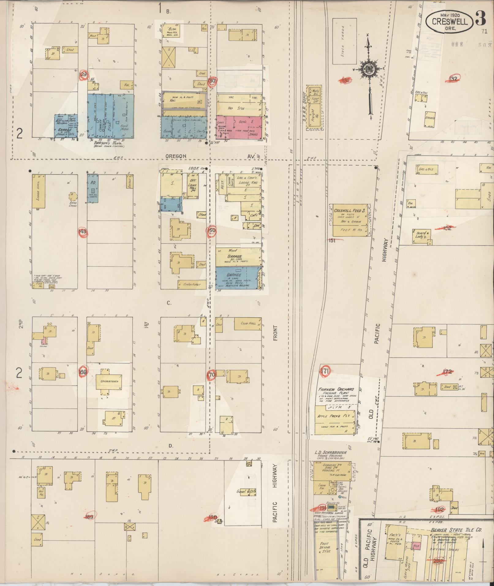 Sanborn Fire Insurance Map from Creswell, Lane County, Oregon (1931), Sheet #0003 - Complete Map Set gallery image, historic Sanborn map, vintage wall art, Oregon Oregon