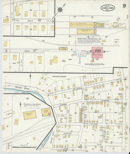 Sanborn Fire Insurance Map from Lakeland, Polk County, Florida (1917), Sheet #0009 - Historic Sanborn Fire Insurance Map Print, vintage old map wall art, antique decor, genealogy gift, Florida Florida map