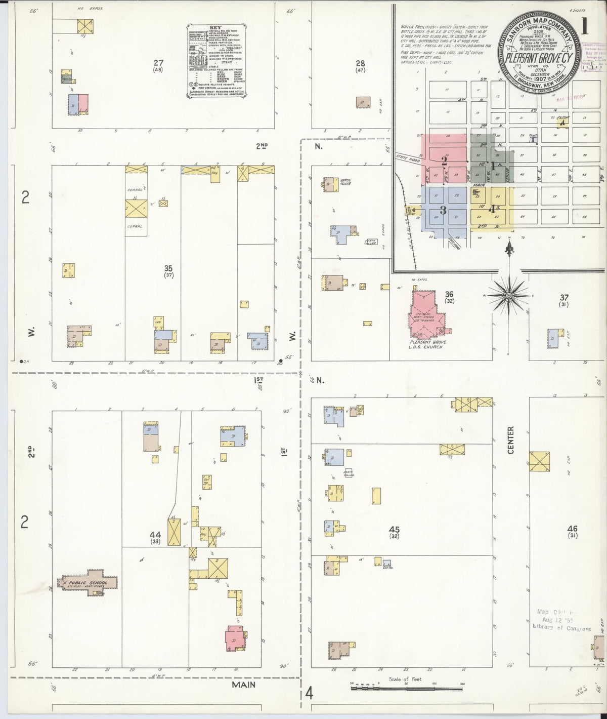 Sanborn Fire Insurance Map from Pleasant Grove, Utah County, Utah (1907), Sheet #0001 - Complete Map Set gallery image, historic Sanborn map, vintage wall art, Pleasant Grove Utah