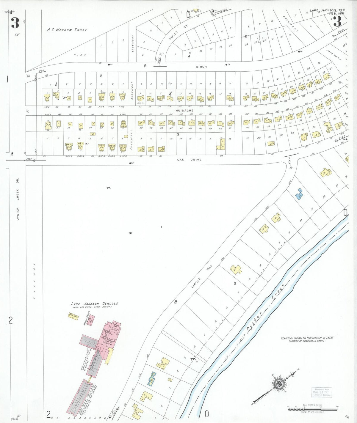 Sanborn Fire Insurance Map from Lake Jackson, Brazoria County, Texas (1951), Sheet #0003 - Complete Map Set gallery image, historic Sanborn map, vintage wall art, Texas Texas