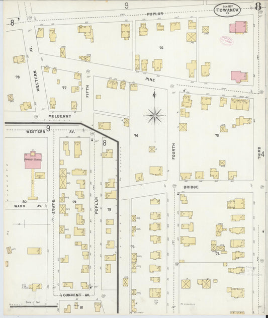 Sanborn Fire Insurance Map from Towanda, Bradford County, Pennsylvania (1897), Sheet #0008 - Historic Sanborn Fire Insurance Map Print, vintage old map wall art, antique decor, genealogy gift, Pennsylvania Pennsylvania map