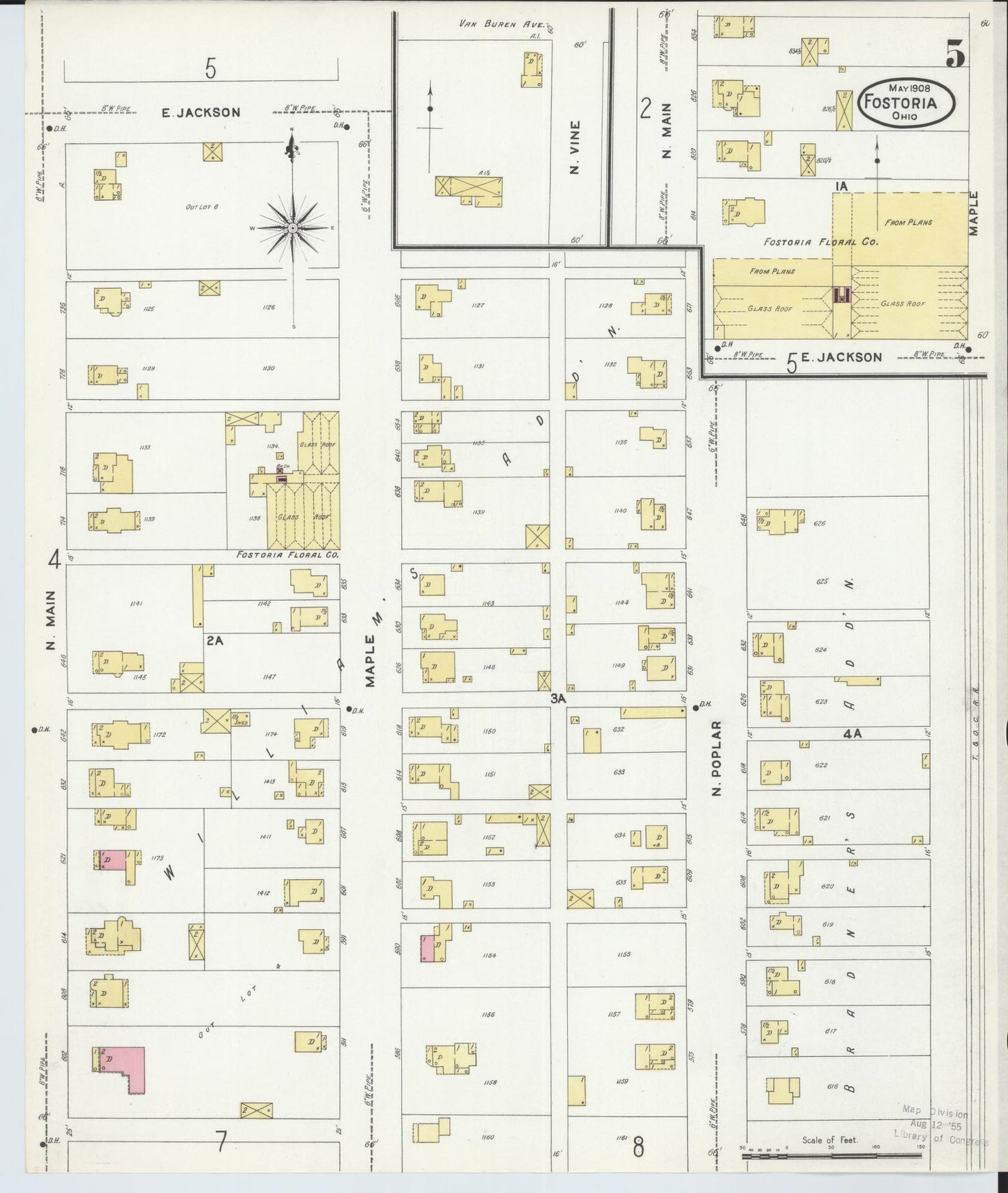 Sanborn Fire Insurance Map from Fostoria, Seneca, Hancock, And Wood Counties, Ohio (1908), Sheet #0005 - Historic Sanborn Fire Insurance Map Print, vintage old map wall art, antique decor, genealogy gift, Ohio Ohio map