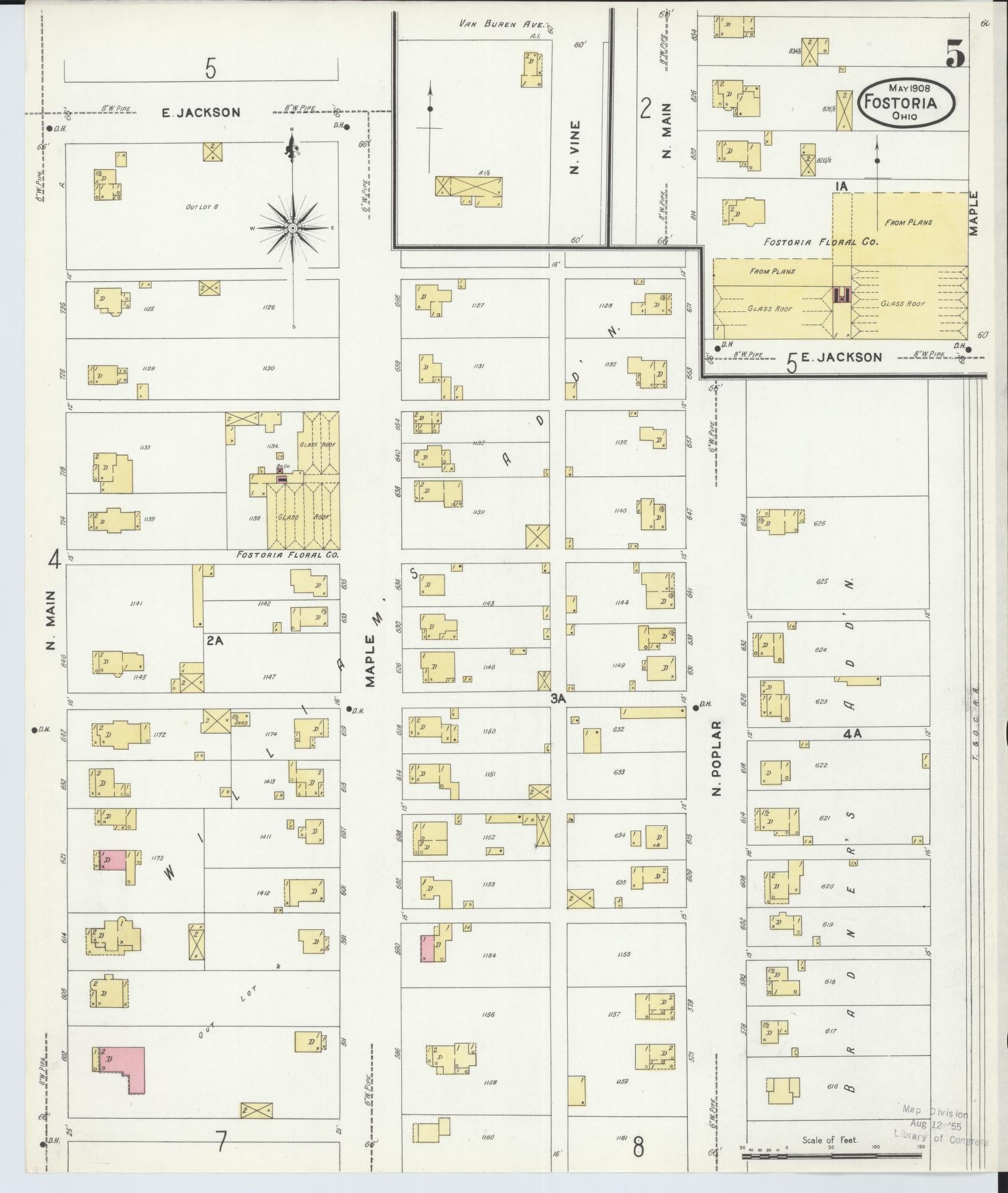 Sanborn Fire Insurance Map from Fostoria, Seneca, Hancock, And Wood Counties, Ohio (1908), Sheet #0005 - Historic Sanborn Fire Insurance Map Print, vintage old map wall art, antique decor, genealogy gift, Ohio Ohio map
