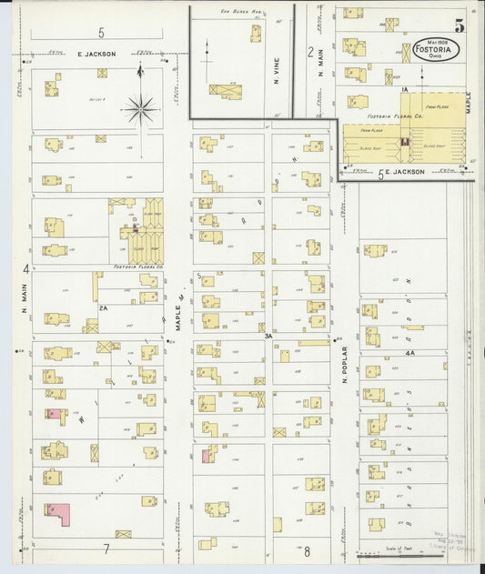 Sanborn Fire Insurance Map from Fostoria, Seneca, Hancock, And Wood Counties, Ohio (1908), Sheet #0005 - Historic Sanborn Fire Insurance Map Print, vintage old map wall art, antique decor, genealogy gift, Ohio Ohio map