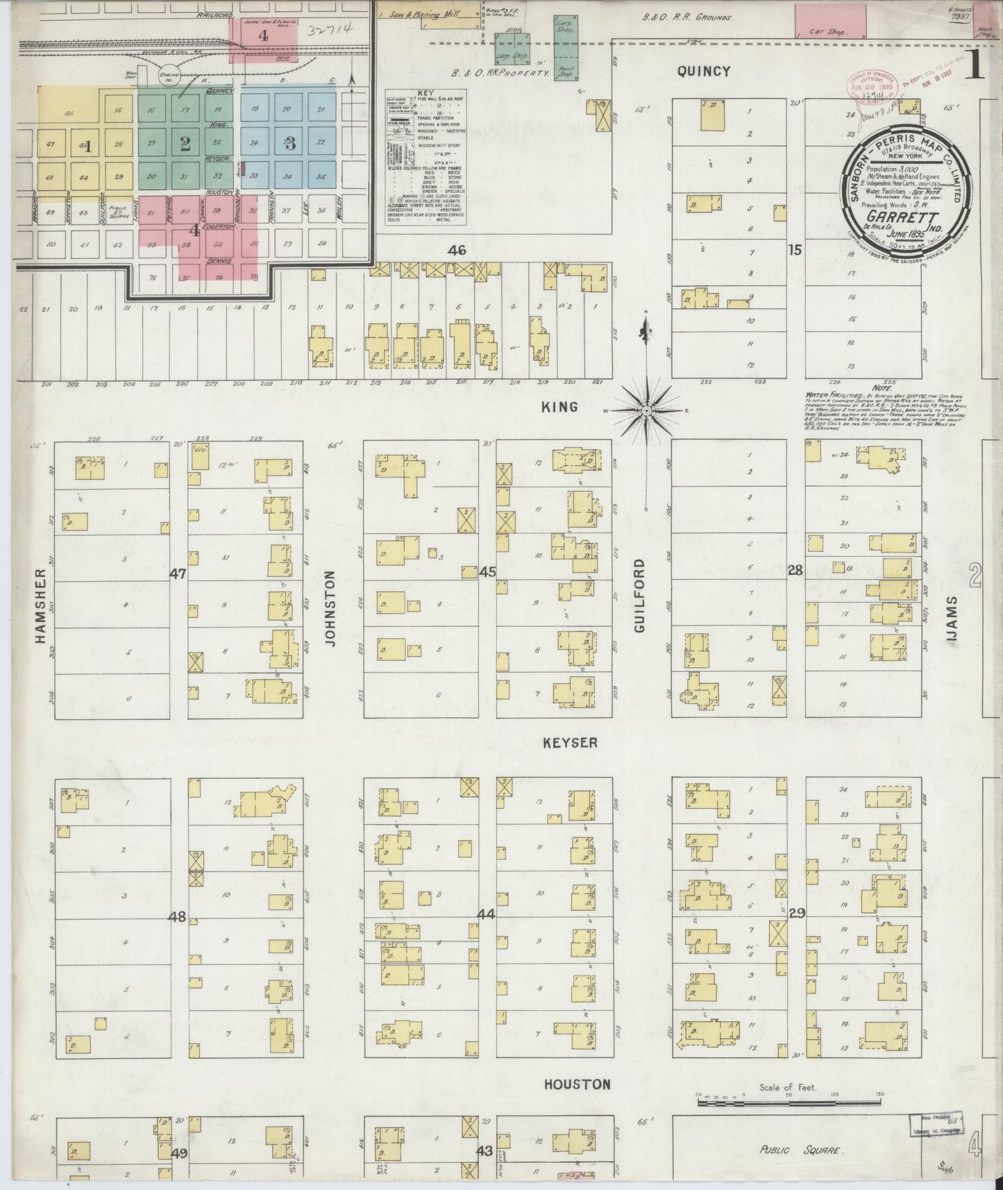 Sanborn Fire Insurance Map from Garrett, De Kalb County, Indiana (1895), Sheet #0001 - Complete Map Set gallery image, historic Sanborn map, vintage wall art, Indiana Indiana
