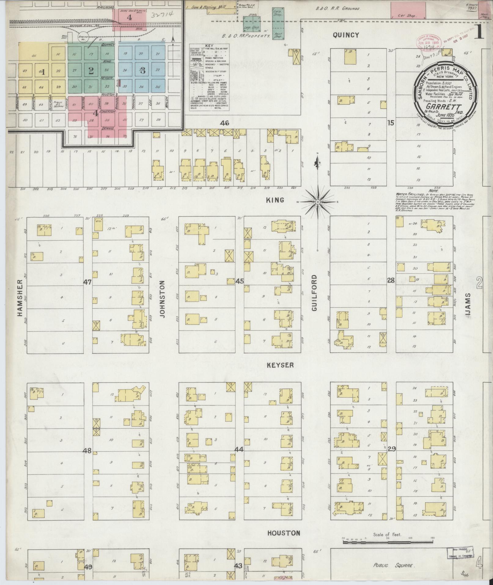 Sanborn Fire Insurance Map from Garrett, De Kalb County, Indiana (1895), Sheet #0001 - Complete Map Set gallery image, historic Sanborn map, vintage wall art, Indiana Indiana