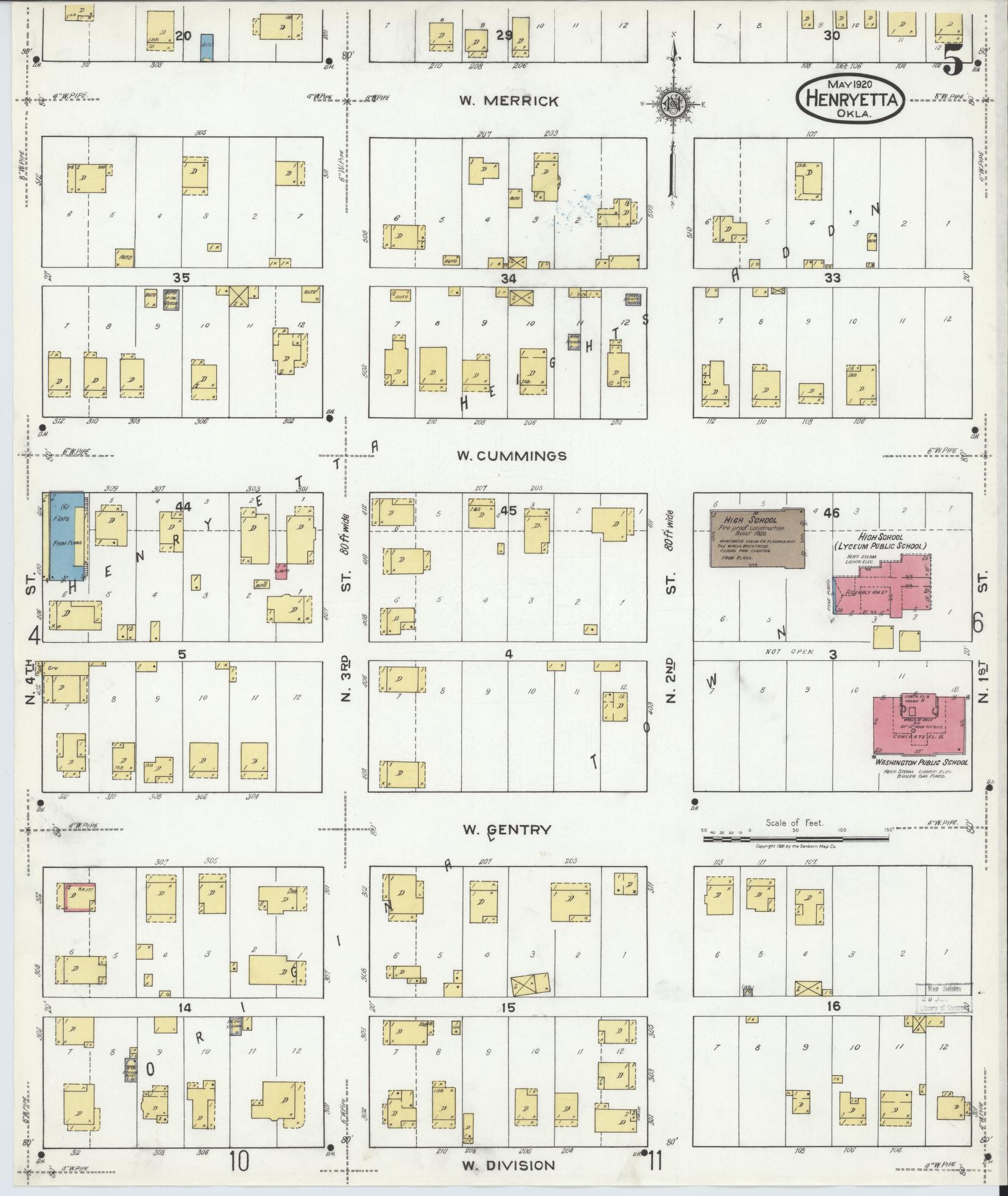 Sanborn Fire Insurance Map from Henryetta, Okmulgee County, Oklahoma (1920), Sheet #0005 - Complete Map Set gallery image, historic Sanborn map, vintage wall art, Oklahoma Oklahoma