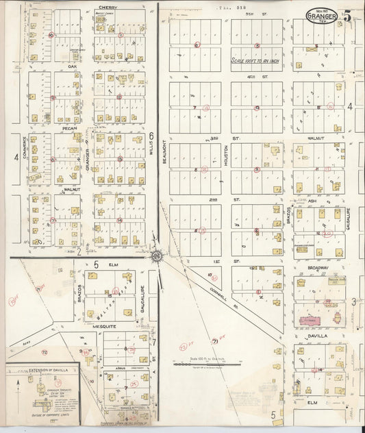 Sanborn Fire Insurance Map from Granger, Williamson County, Texas (1940), Sheet #0005 - Historic Sanborn Fire Insurance Map Print, vintage old map wall art, antique decor, genealogy gift, Texas Texas map