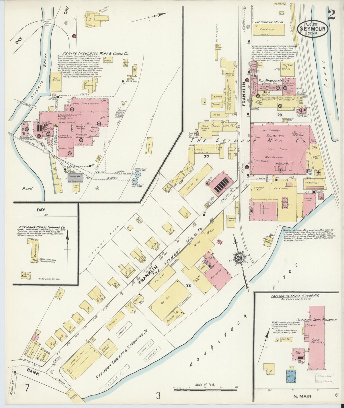 Sanborn Fire Insurance Map from Seymour, New Haven County, Connecticut (1911), Sheet #0002 - Historic Sanborn Fire Insurance Map Print, vintage old map wall art, antique decor, genealogy gift, Connecticut Connecticut map