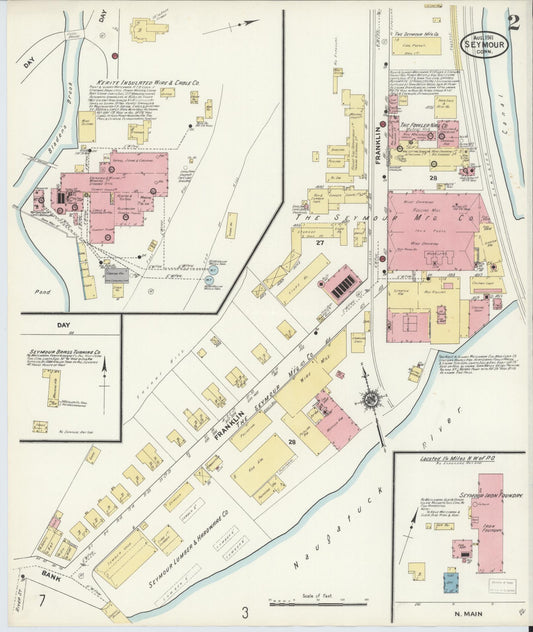 Sanborn Fire Insurance Map from Seymour, New Haven County, Connecticut (1911), Sheet #0002 - Historic Sanborn Fire Insurance Map Print, vintage old map wall art, antique decor, genealogy gift, Connecticut Connecticut map