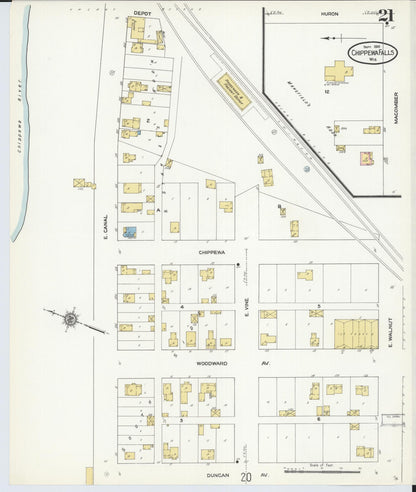 Sanborn Fire Insurance Map from Chippewa Falls, Chippewa County, Wisconsin (1910), Sheet #0021 - Complete Map Set gallery image, historic Sanborn map, vintage wall art, Wisconsin Wisconsin