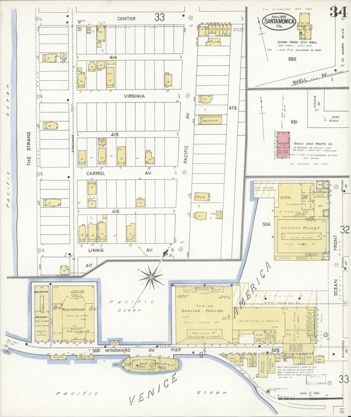 Sanborn Fire Insurance Map from Santa Monica, Los Angeles County, California (1909), Sheet #0034 - Complete Map Set gallery image, historic Sanborn map, vintage wall art, California California