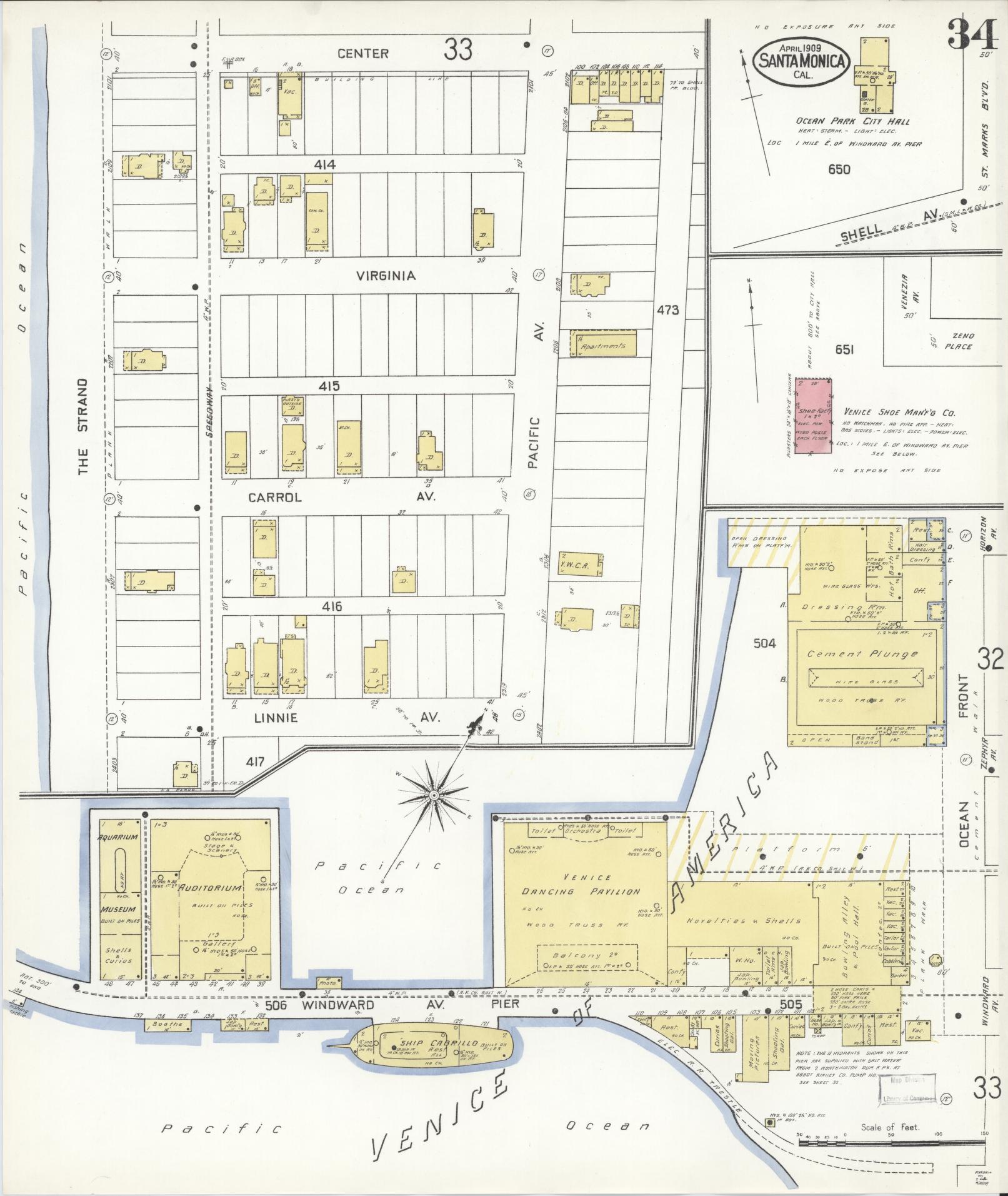Sanborn Fire Insurance Map from Santa Monica, Los Angeles County, California (1909), Sheet #0034 - Complete Map Set gallery image, historic Sanborn map, vintage wall art, California California