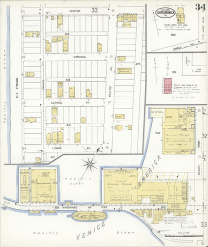 Sanborn Fire Insurance Map from Santa Monica, Los Angeles County, California (1909), Sheet #0034 - Complete Map Set gallery image, historic Sanborn map, vintage wall art, California California