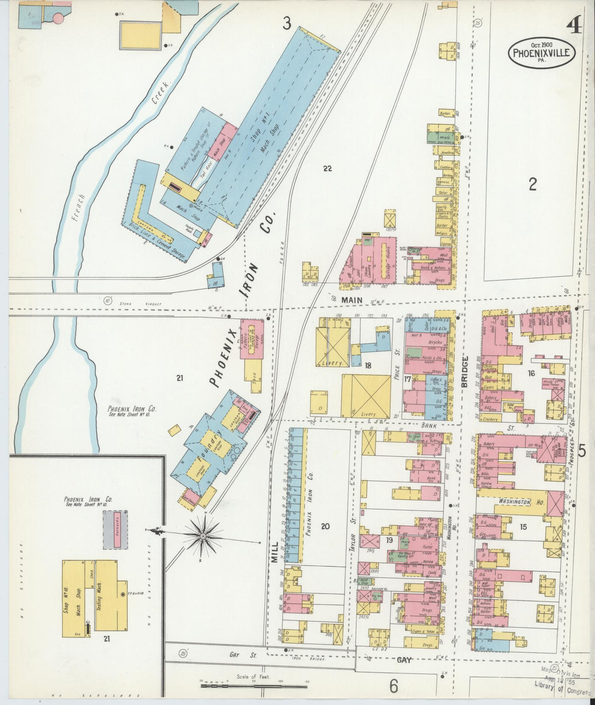 Sanborn Fire Insurance Map from Phoenixville, Chester County, Pennsylvania (1900), Sheet #0004 - Historic Sanborn Fire Insurance Map Print, vintage old map wall art, antique decor, genealogy gift, Pennsylvania Pennsylvania map