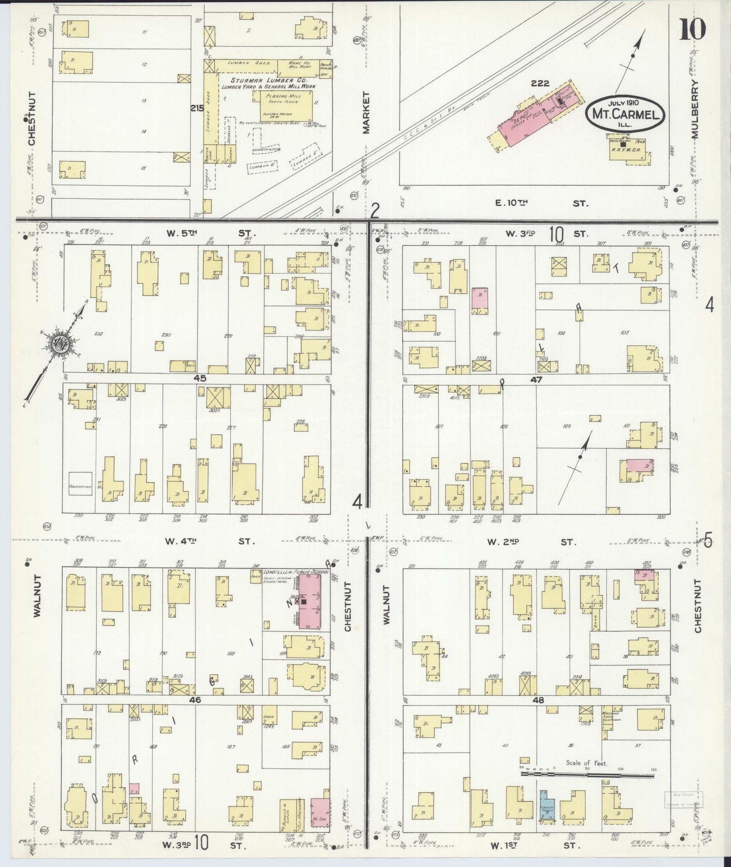 Sanborn Fire Insurance Map from Mount Carmel, Wabash County, Illinois (1910), Sheet #0010 - Complete Map Set gallery image, historic Sanborn map, vintage wall art, Illinois Illinois