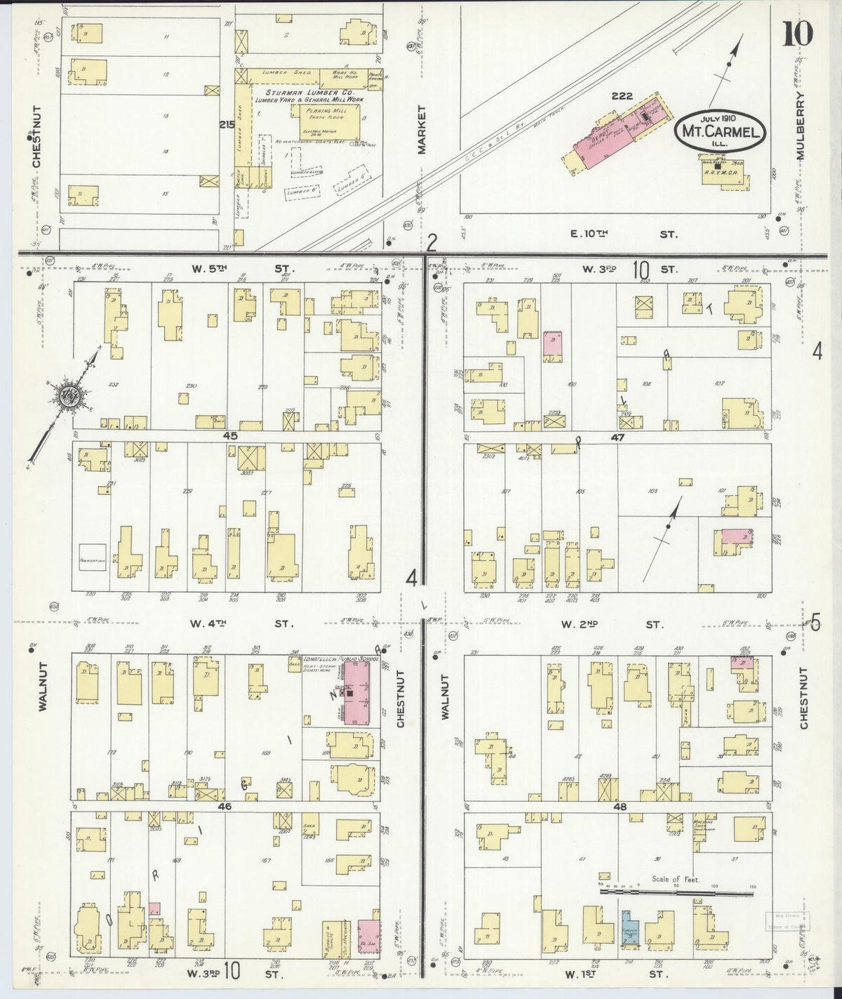 Sanborn Fire Insurance Map from Mount Carmel, Wabash County, Illinois (1910), Sheet #0010 - Complete Map Set gallery image, historic Sanborn map, vintage wall art, Illinois Illinois