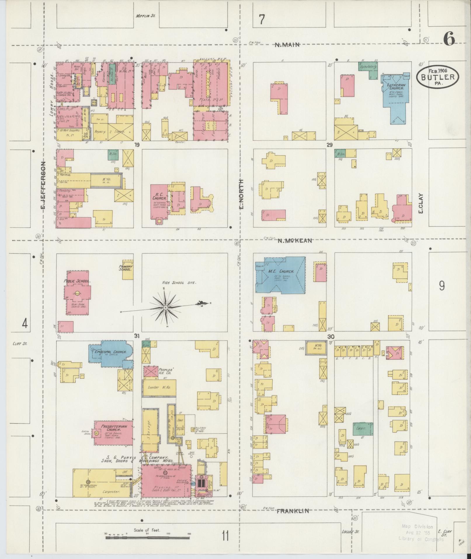 Sanborn Fire Insurance Map from Butler, Butler County, Pennsylvania (1906), Sheet #0006 - Historic Sanborn Fire Insurance Map Print, vintage old map wall art, antique decor, genealogy gift, Pennsylvania Pennsylvania map