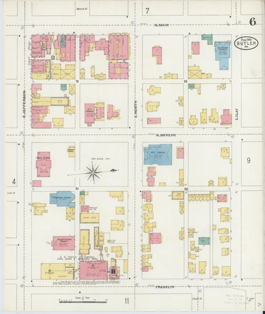 Sanborn Fire Insurance Map from Butler, Butler County, Pennsylvania (1906), Sheet #0006 - Historic Sanborn Fire Insurance Map Print, vintage old map wall art, antique decor, genealogy gift, Pennsylvania Pennsylvania map