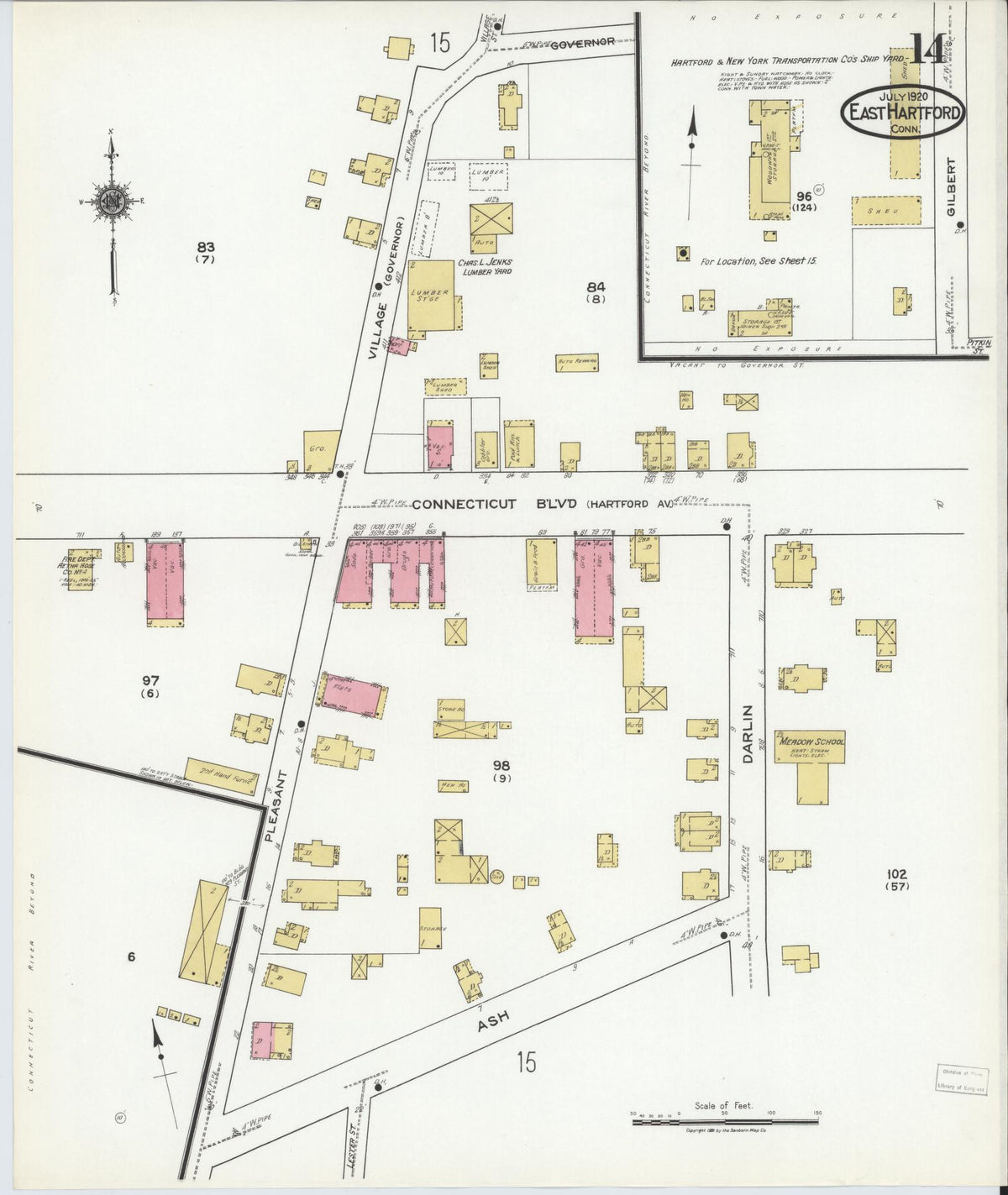 Sanborn Fire Insurance Map from East Hartford, Hartford County, Connecticut (1920), Sheet #0014 - Complete Map Set gallery image, historic Sanborn map, vintage wall art, Connecticut Connecticut