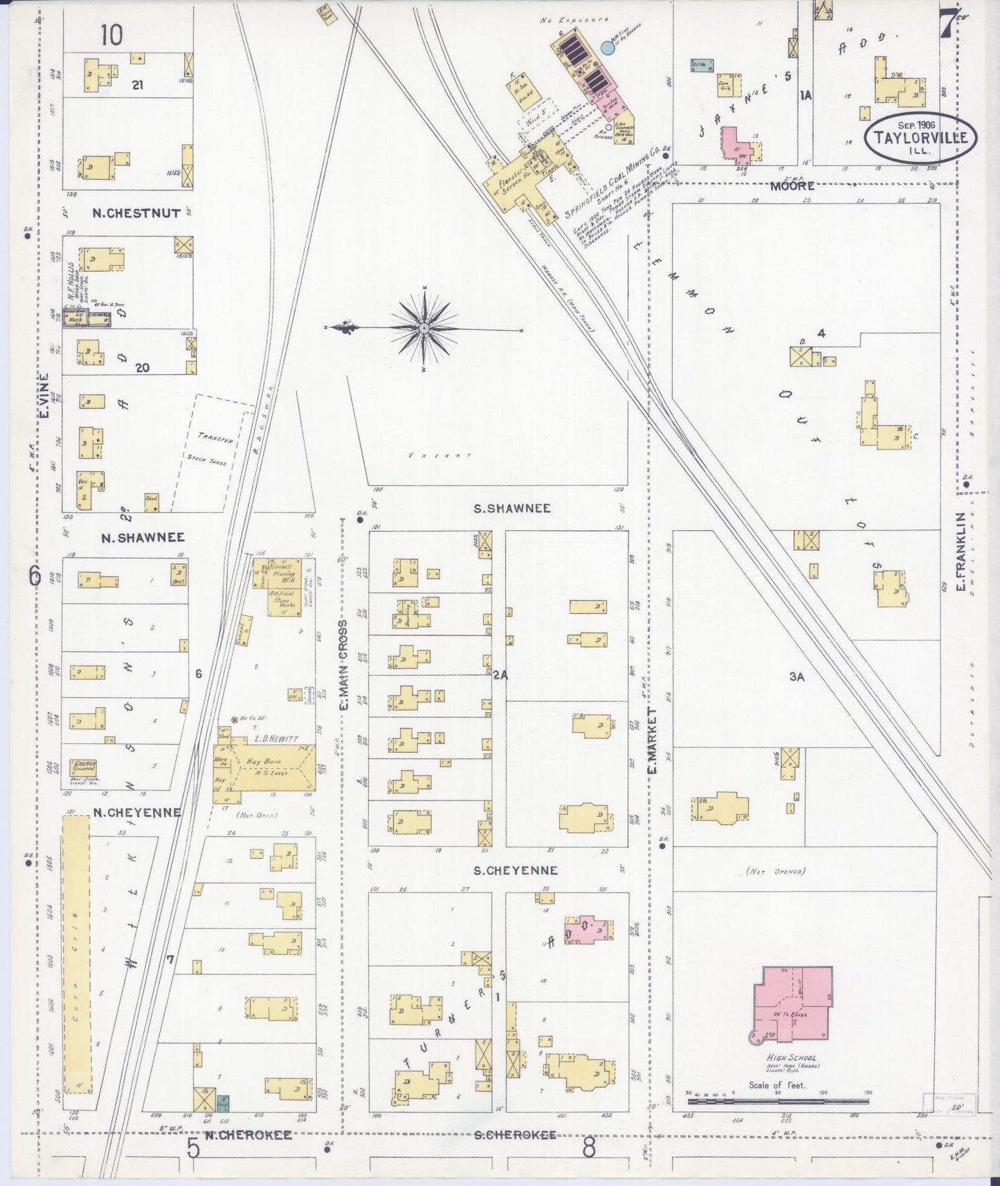 Sanborn Fire Insurance Map from Taylorville, Christian County, Illinois (1906), Sheet #0007 - Complete Map Set gallery image, historic Sanborn map, vintage wall art, Illinois Illinois