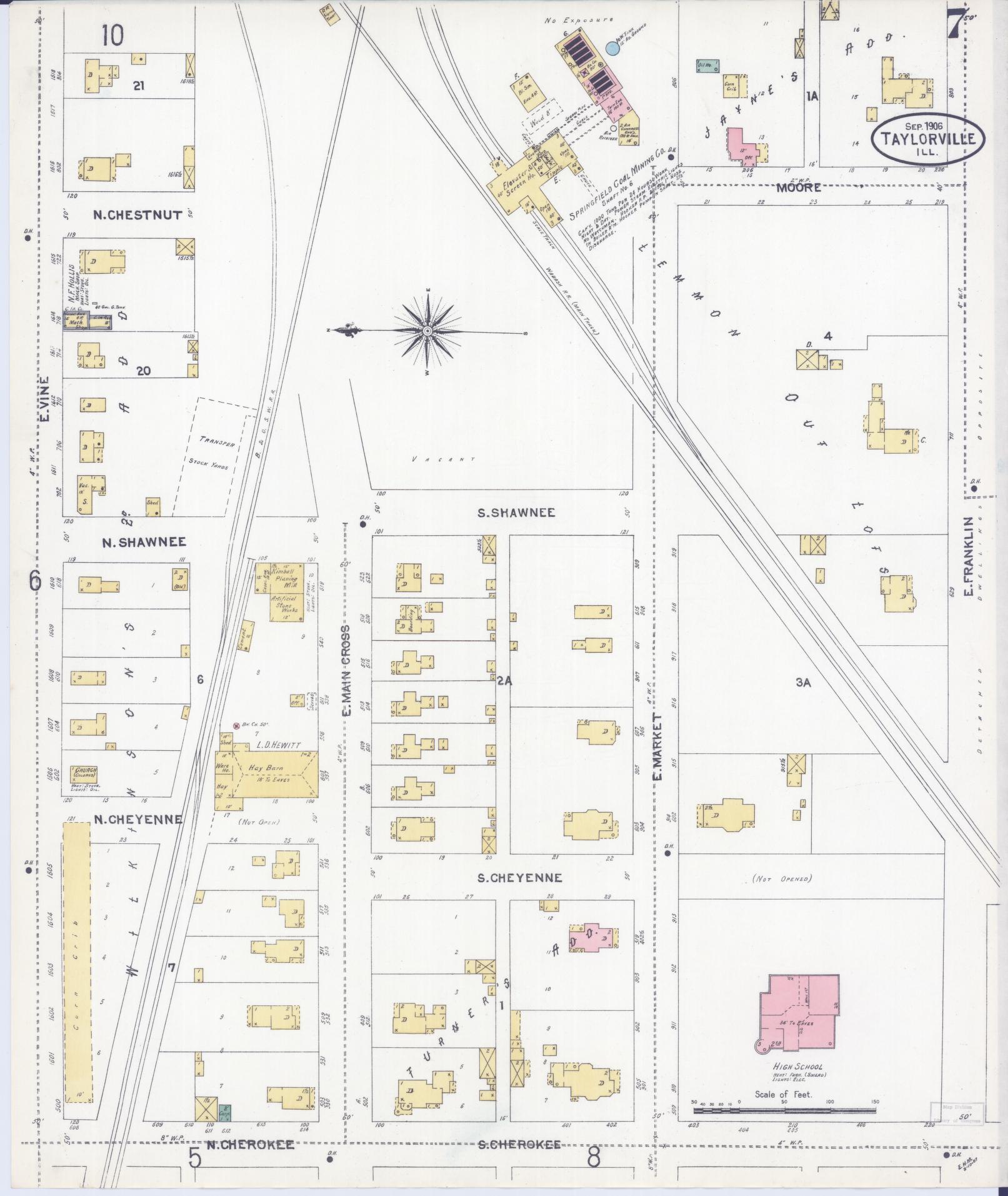 Sanborn Fire Insurance Map from Taylorville, Christian County, Illinois (1906), Sheet #0007 - Complete Map Set gallery image, historic Sanborn map, vintage wall art, Illinois Illinois