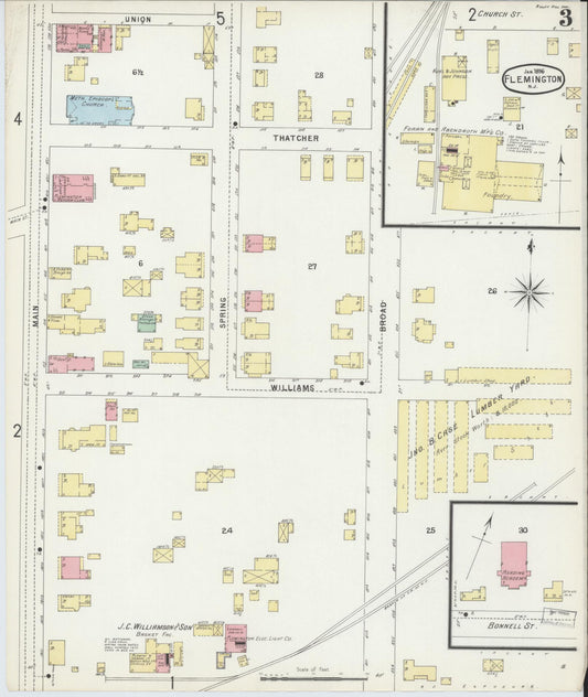 Sanborn Fire Insurance Map from Flemington, Hunterdon County, New Jersey (1896), Sheet #0003 - Historic Sanborn Fire Insurance Map Print, vintage old map wall art, antique decor, genealogy gift, New Jersey New Jersey map