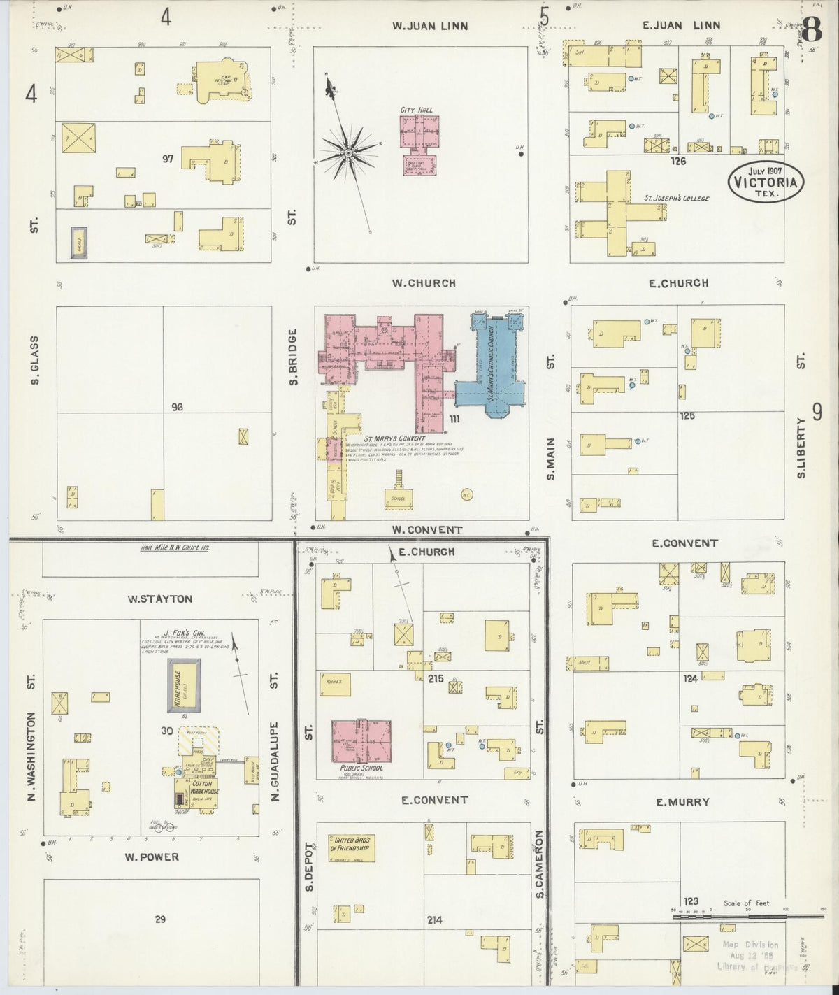 Sanborn Fire Insurance Map from Victoria, Victoria County, Texas (1907), Sheet #0008 - Complete Map Set gallery image, historic Sanborn map, vintage wall art, Texas Texas