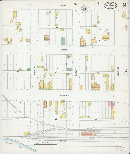 Sanborn Fire Insurance Map from Sauk Rapids, Benton County, Minnesota (1899), Sheet #0002 - Historic Sanborn Fire Insurance Map Print, vintage old map wall art, antique decor, genealogy gift, Minnesota Minnesota map