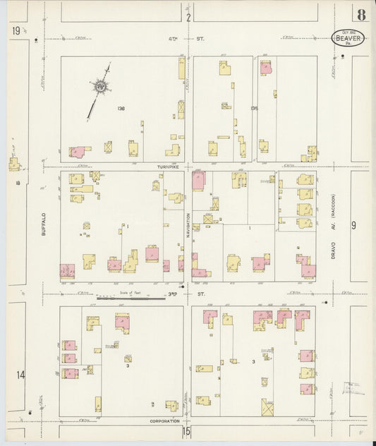 Sanborn Fire Insurance Map from Beaver, Beaver County, Pennsylvania (1912), Sheet #0008 - Historic Sanborn Fire Insurance Map Print, vintage old map wall art, antique decor, genealogy gift, Pennsylvania Pennsylvania map