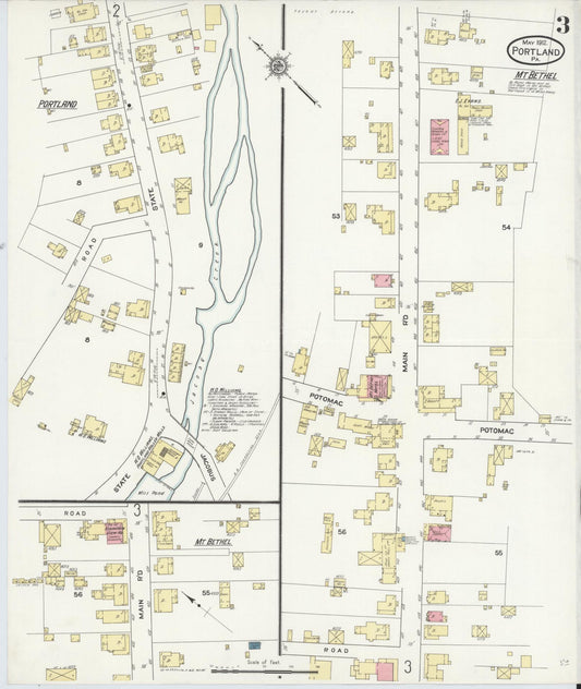 Sanborn Fire Insurance Map from Portland, Northampton County, Pennsylvania (1912), Sheet #0003 - Historic Sanborn Fire Insurance Map Print, vintage old map wall art, antique decor, genealogy gift, Pennsylvania Pennsylvania map