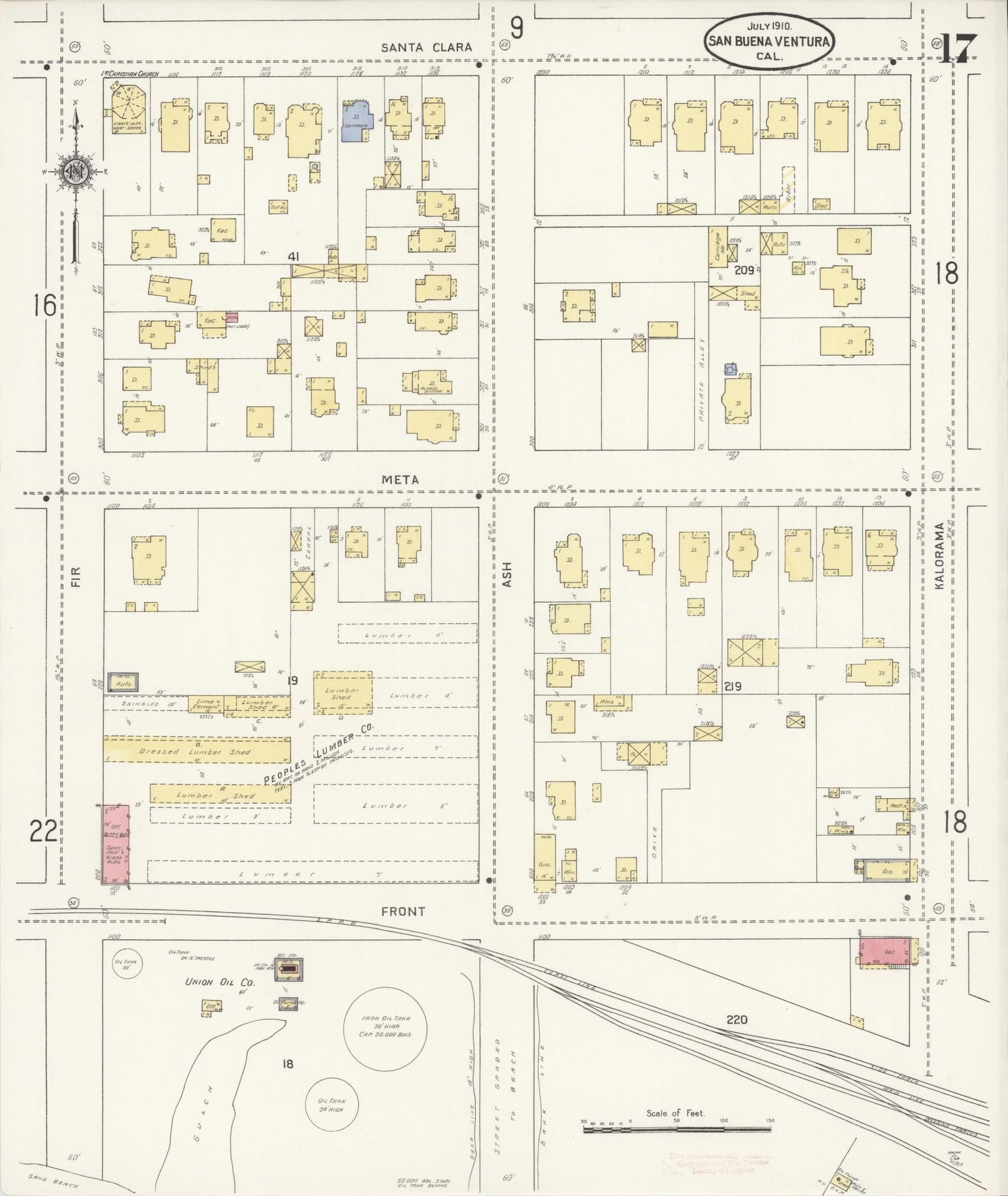 Sanborn Fire Insurance Map from San Buenaventura, Ventura County, California (1910), Sheet #0017 - Complete Map Set gallery image, historic Sanborn map, vintage wall art, California California
