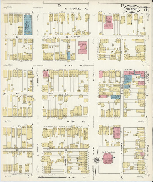 Sanborn Fire Insurance Map from Mount Carmel, Northumberland County, Pennsylvania (1913), Sheet #0003 - Historic Sanborn Fire Insurance Map Print, vintage old map wall art, antique decor, genealogy gift, Pennsylvania Pennsylvania map
