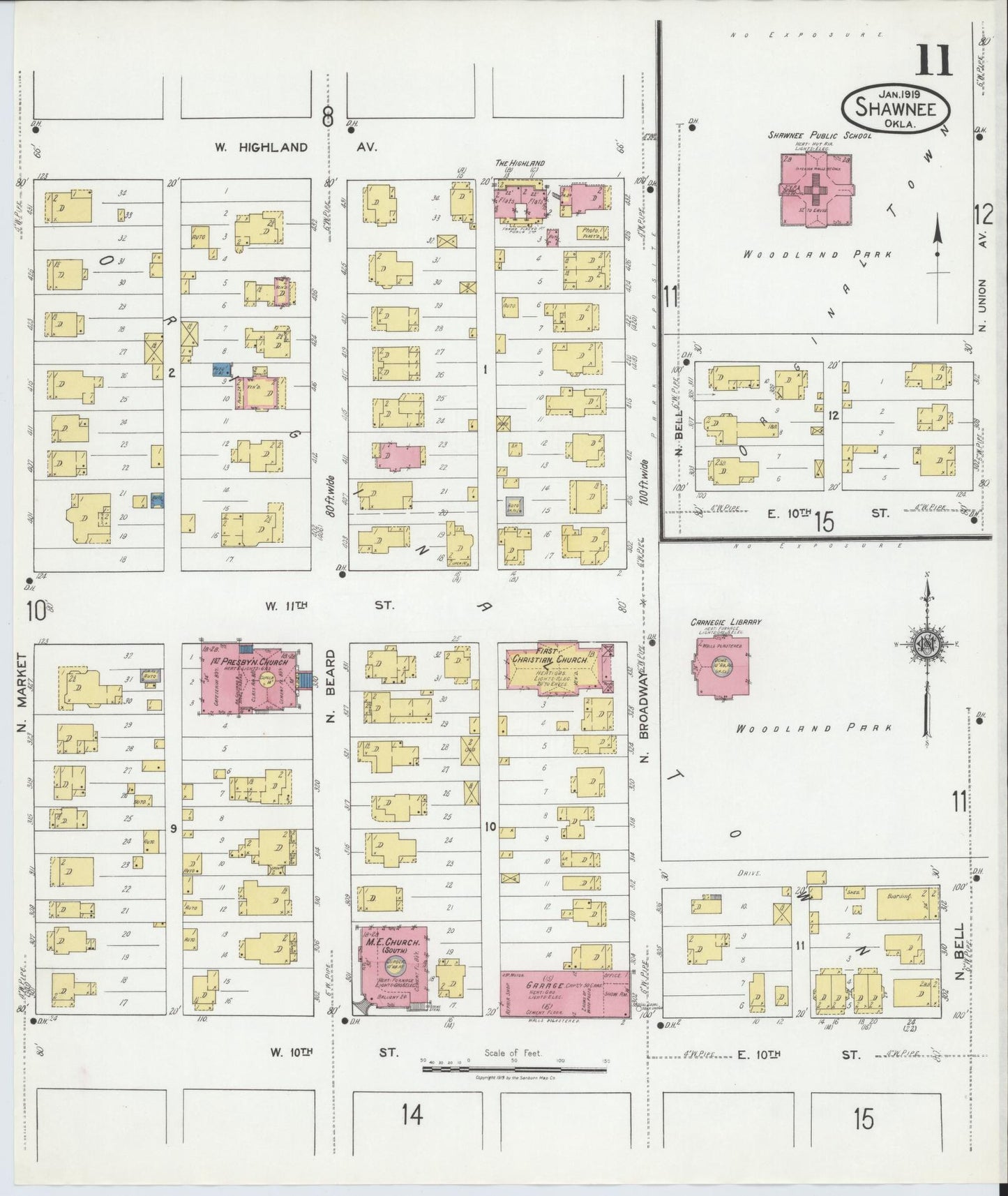 Sanborn Fire Insurance Map from Shawnee, Pottawatomie County, Oklahoma (1919), Sheet #0011 - Complete Map Set gallery image, historic Sanborn map, vintage wall art, Oklahoma Oklahoma