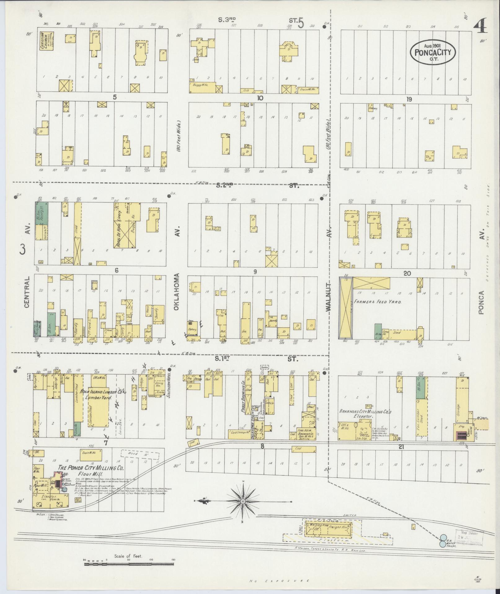 Sanborn Fire Insurance Map from Ponca City, Kay County, Oklahoma (1901), Sheet #0004 - Historic Sanborn Fire Insurance Map Print, vintage old map wall art, antique decor, genealogy gift, Oklahoma Oklahoma map